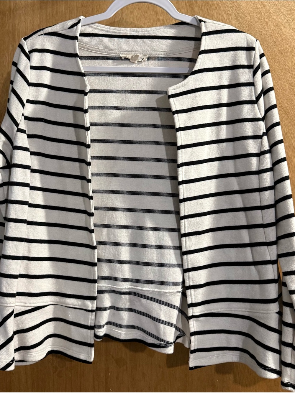 Jane and Delancey Black and White Striped Open Cardigan Blazer